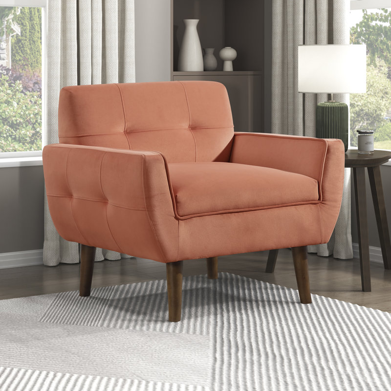 Modern Accent Chair with Tufted Cushion for Stylish Living Room, Orange Velvet