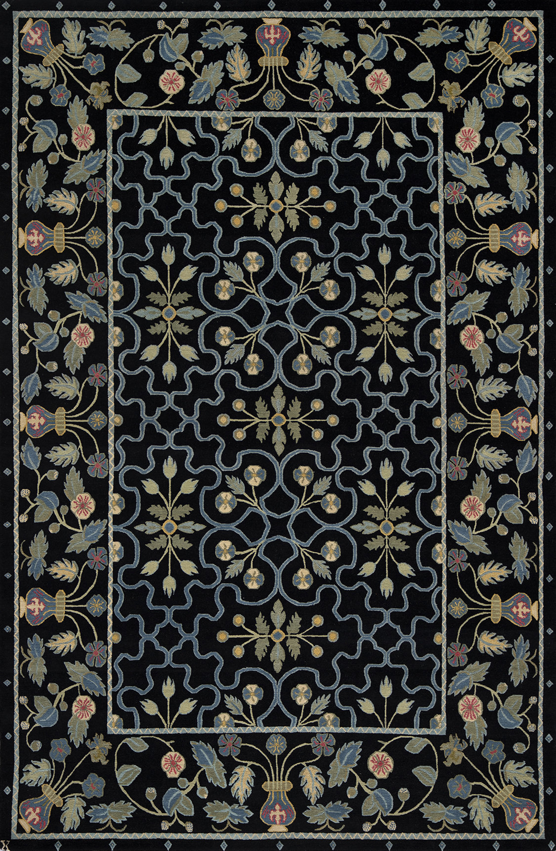 New Rugs Signag New Moon Rugs Erika Oriental Hand-Knotted Wool Area Rug in Black/Blue ...