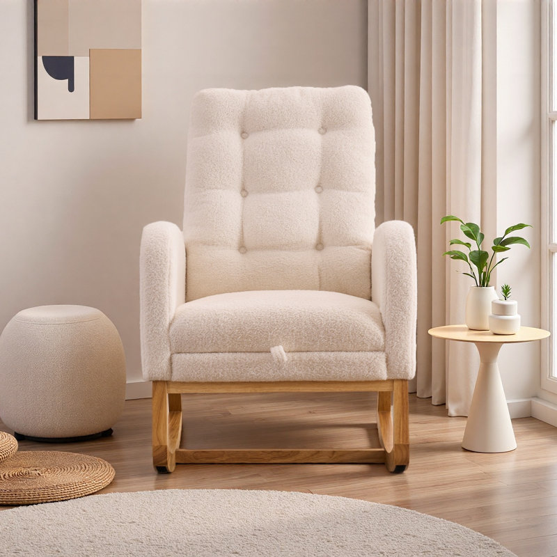 Chaise berçante décorative avec repose-pieds à haut dossier en bois d'hévéa, Jaune