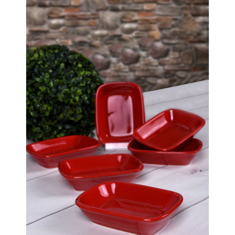 Ensemble de plateau en céramique rouge de qualité supérieure, 5,1 x 3,9 x 1,2 pouces | 100% antibactérien, facile à nettoyer, résistant à l'eau et aux chocs thermiques | Va au lave-vaisselle et au micro-ondes, idéal pour les réceptions et l'utilisation quotidienne