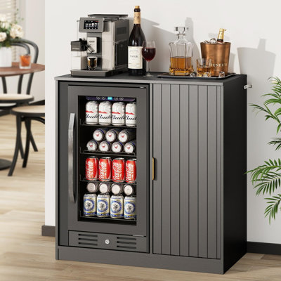 37" Fluted Mini Coffee Bar Cabinet with Fridge Space & Power Outlet