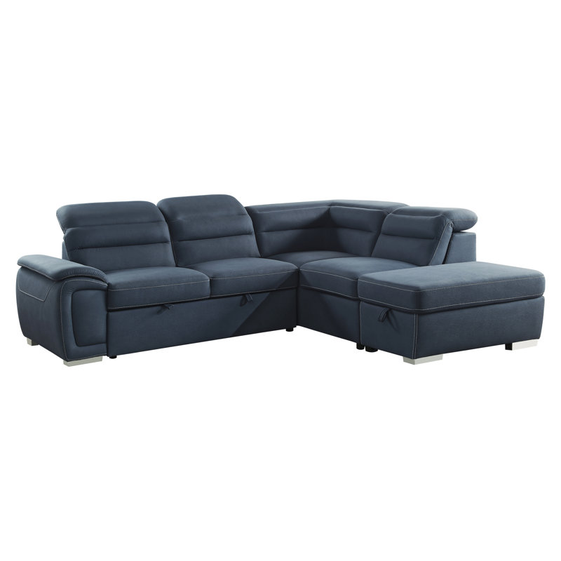 Canapé modulaire en microfibre texturé moderne et contemporain de 103 po avec lit escamotable 103 po Ellika, Bleu