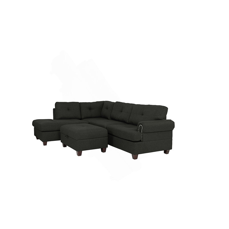 Canapé modulaire réversible avec repose-pieds 107 po Krout, Tissu noir