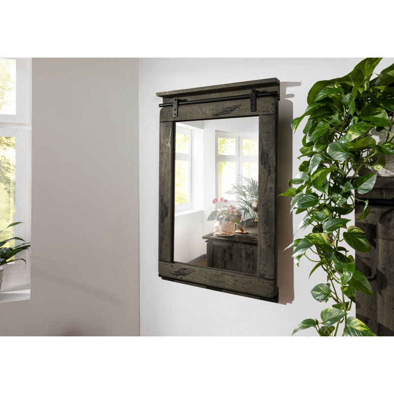 Railway Solid Wood Framed Wall Vanity & Dresser Mirror, Grey/Brown/Blue