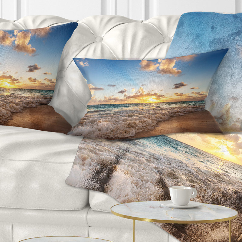 Seashore Sunrise on Beach of Caribbean Sea Lumbar Pillow Design Art