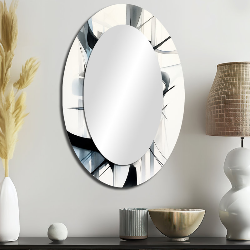 Abstract Neutral XII - Modern Oval Wall Mirror, 36" x 24"