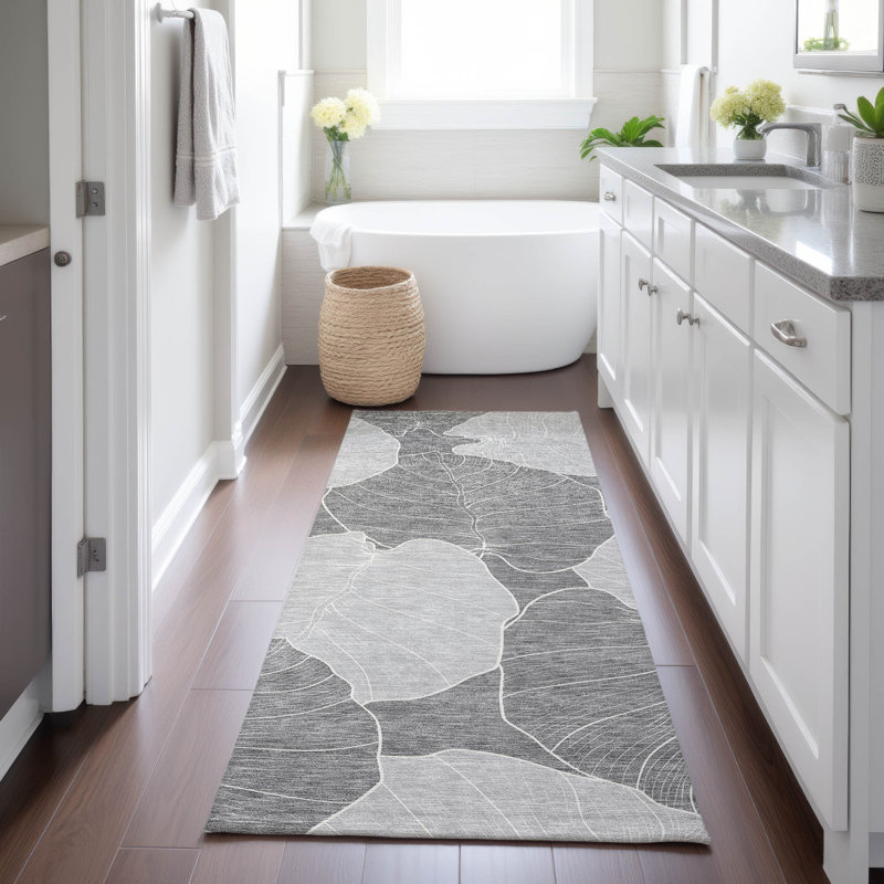 Machine Washable Indoor/Outdoor Chantille ACN2506 Floral Rug, Gray, Runner 2'3" x 7'6"