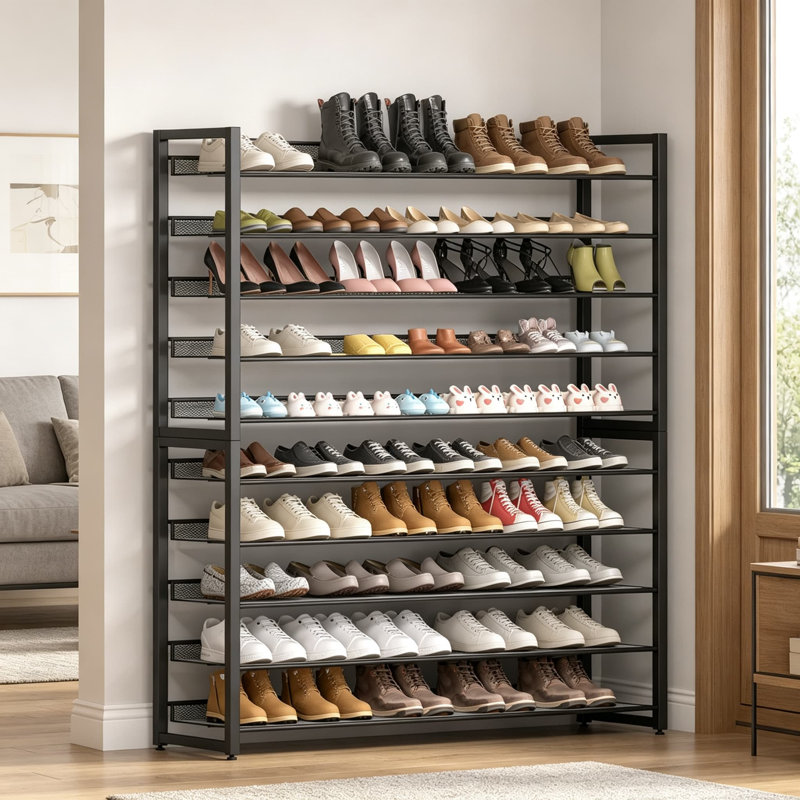 Grand range-chaussures en métal, range-chaussures empilable à 10 niveaux, rangement vertical robuste pour jusqu'à 62 paires, pour placard, entrée, garage, porte d'entrée