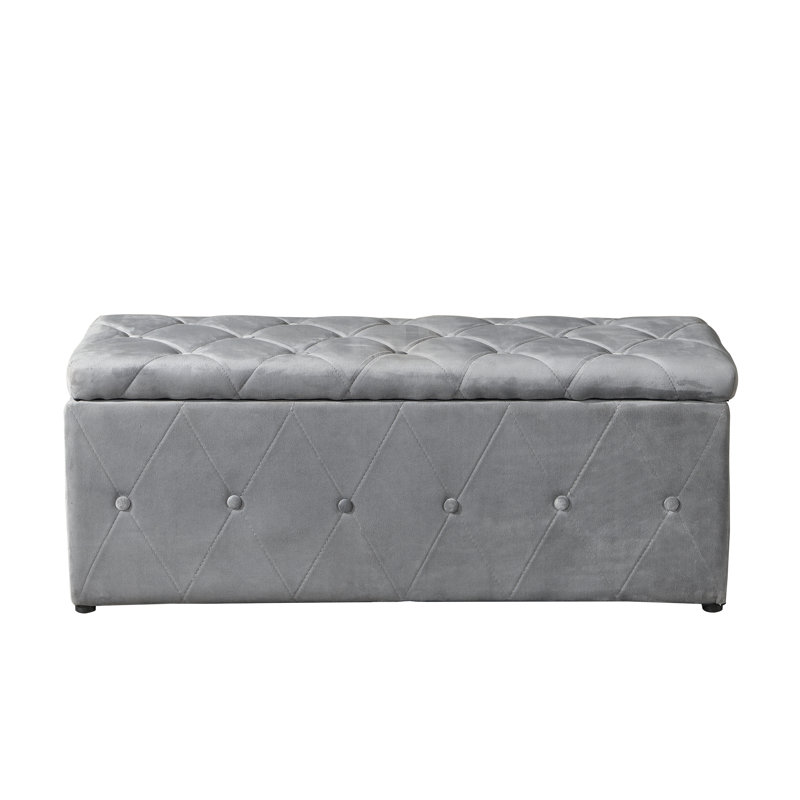 Upholstered Storage Bench, Light Gray