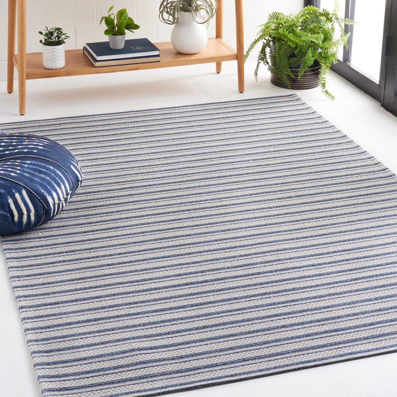 Gray and Navy Striped Wool 5' x 7' Area Rug
