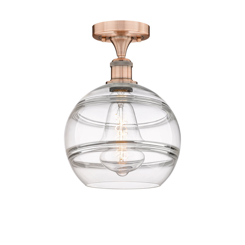 Edison - Adrieanna - 1 Light Semi-Flush Mount, Clear, 11.75" H x 10" W x 10" D, Antique Copper