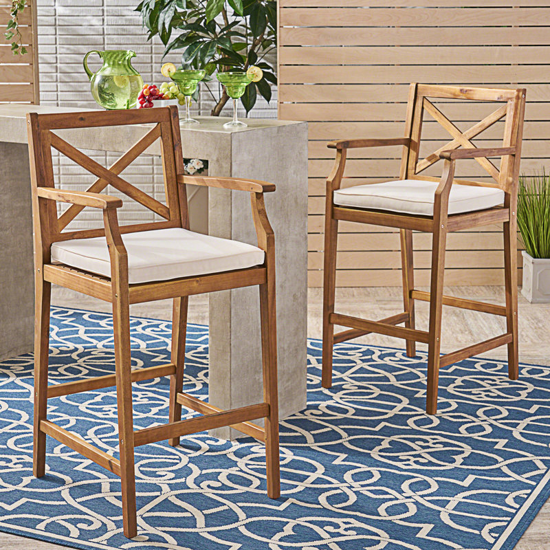 Ensemble de 2 tabourets d'extérieur avec coussins résistants à l'eau, Cream