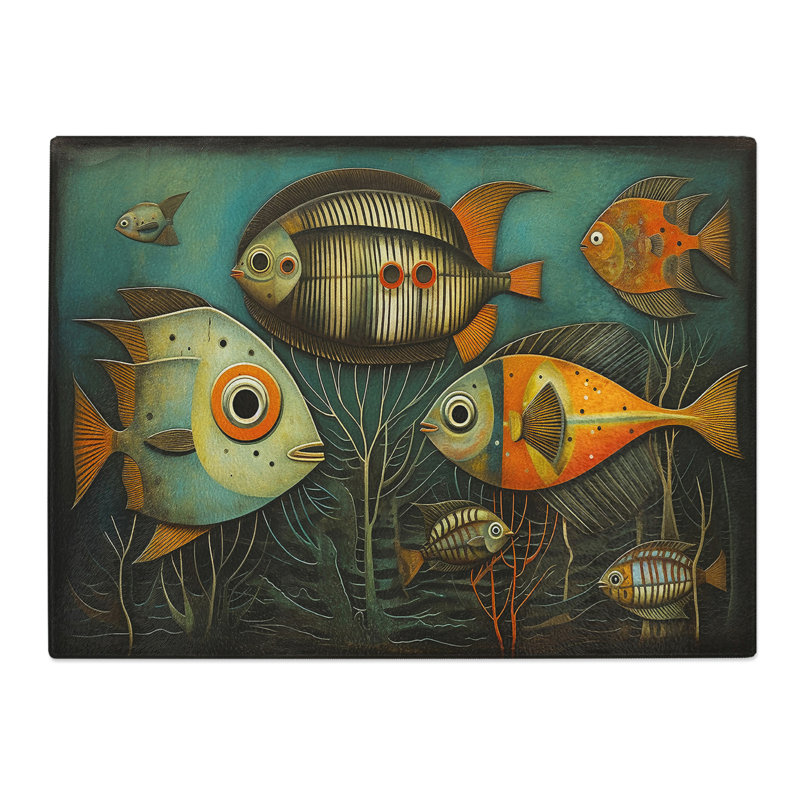 Fish Art Deco  Glass Chopping Board