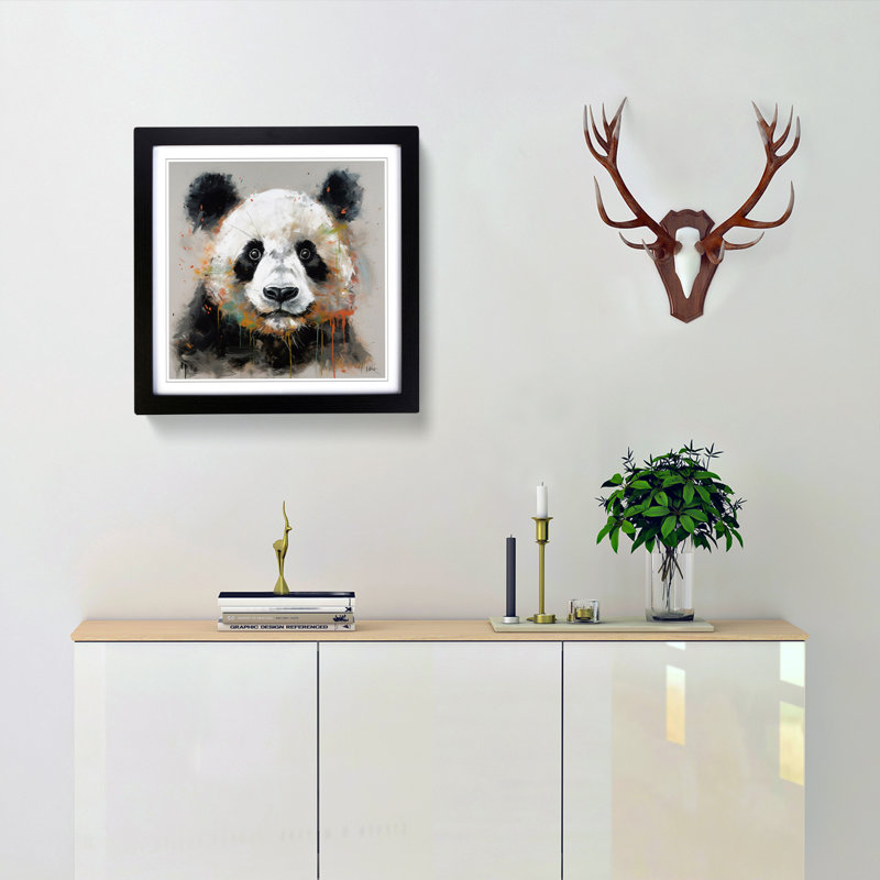 Panda Gestural Art No.4 - Framed Print, Black
