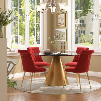 Magallanes 4-Person Round Marble Table Velvet Chairs Dining Set