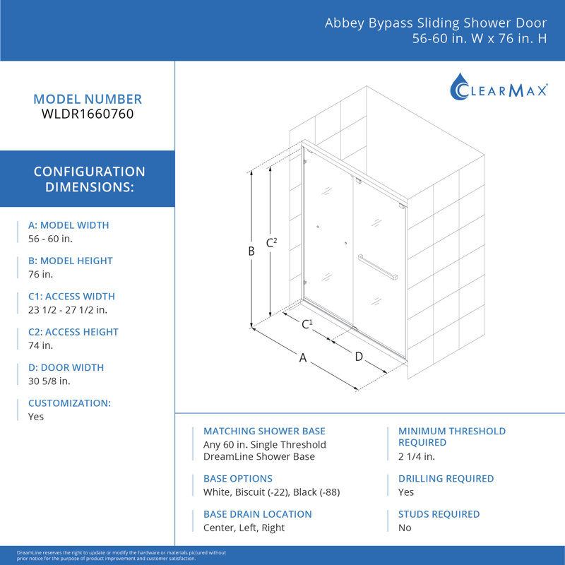 Abbey 60 in. Matte Black Frameless Sliding Shower Door