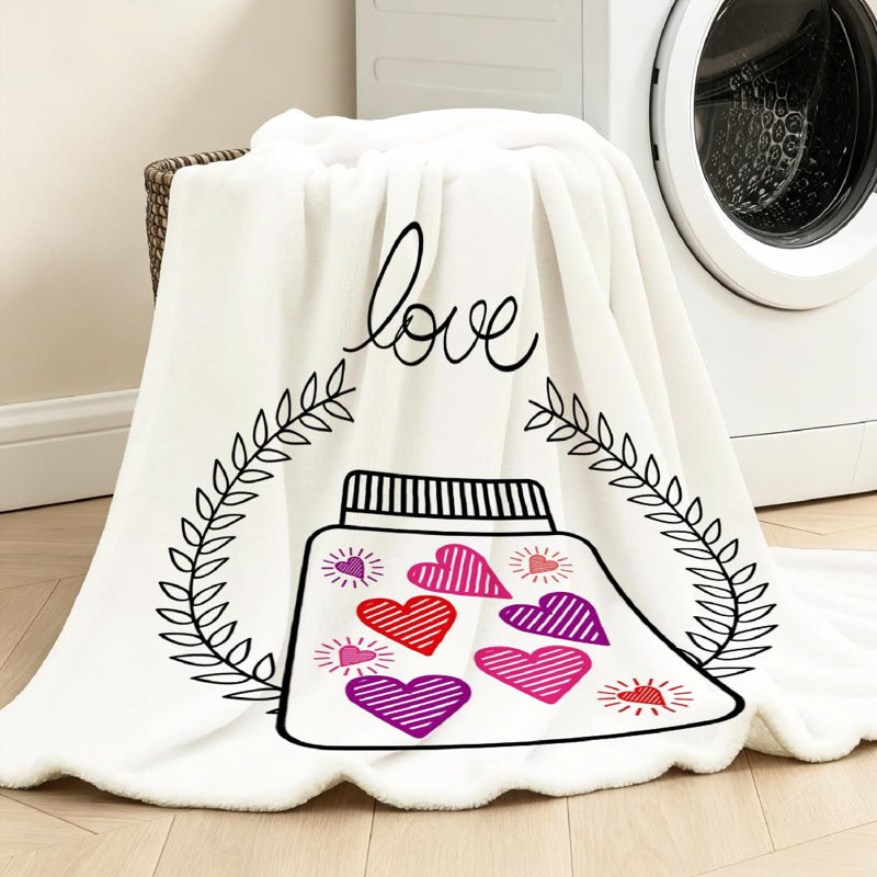 Jeté transparent en flanelle molletonnée ultra douce, imprimé carte recto Love, Jeté 50 po x 60 po