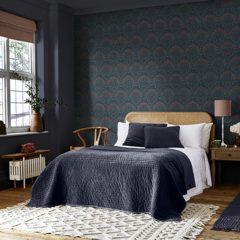 William Morris Michaelmas Daisy Midnight Wallpaper, Blue