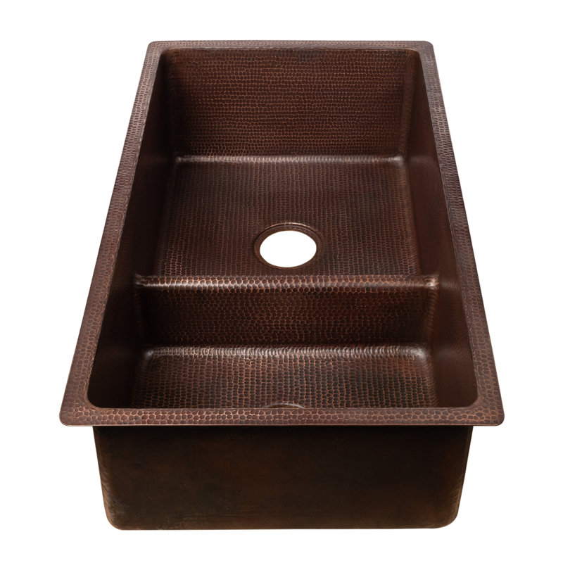 33" Hammered Copper 60/40 Double Basin Kitchen Sink with Short 5" Divider