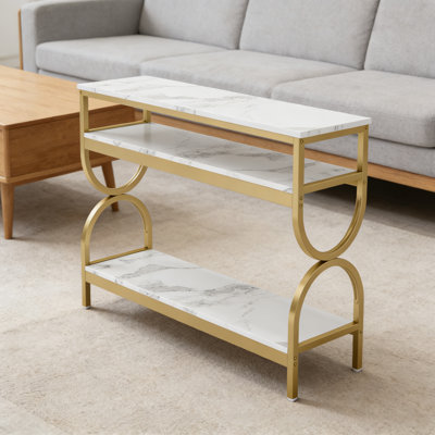Console à cadre doré avec trois tablettes pour les entrées françaises de luxe