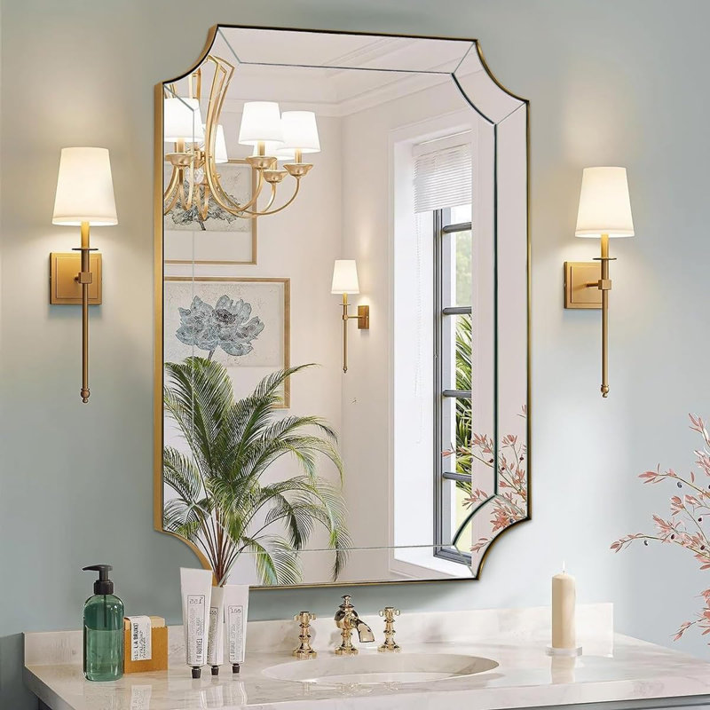 Miroir de salle de bain Minuette Cadre en acier inoxydable, 40 po x 30 po, Or brossé
