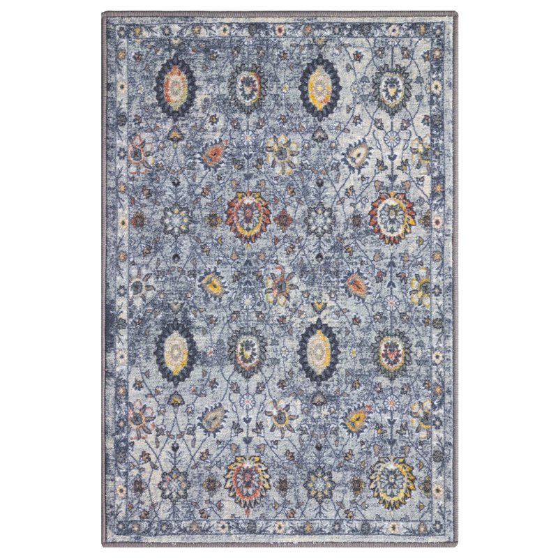 Lyanne Washable Non-Slip Blue Area Rug, Rectangle 2'7 x 4'1"