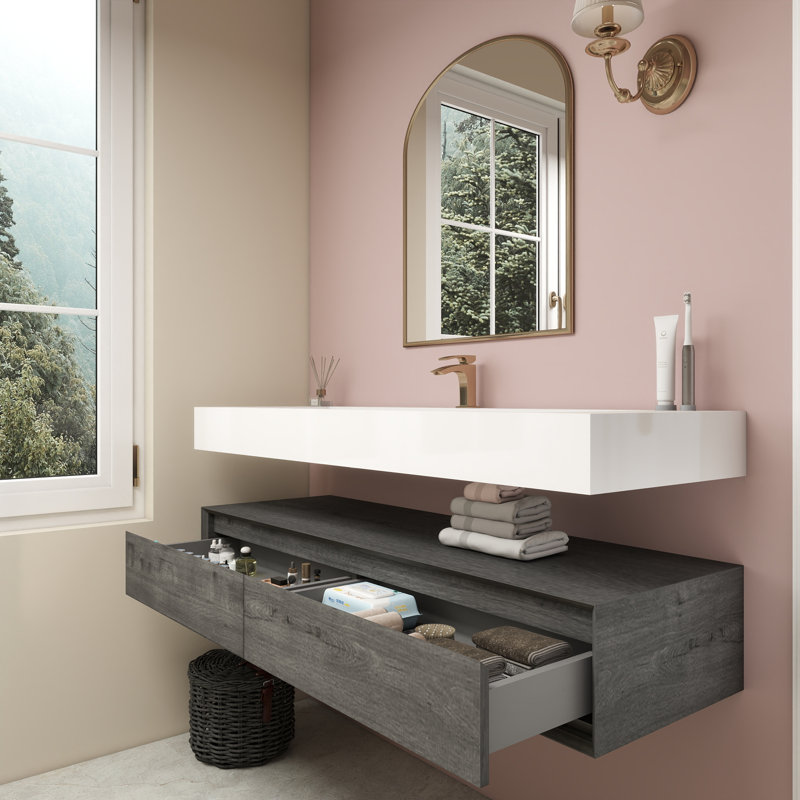 Alysa Wall-Mounted Single Bathroom Vanity Set, Smoke Oak