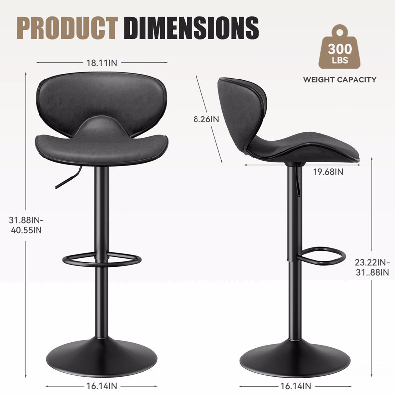 Ensemble de 2 tabourets de bar, tabourets de bar en similicuir avec dossier, tabourets de comptoir pivotants chics avec repose-pieds, tabourets de cuisine réglables