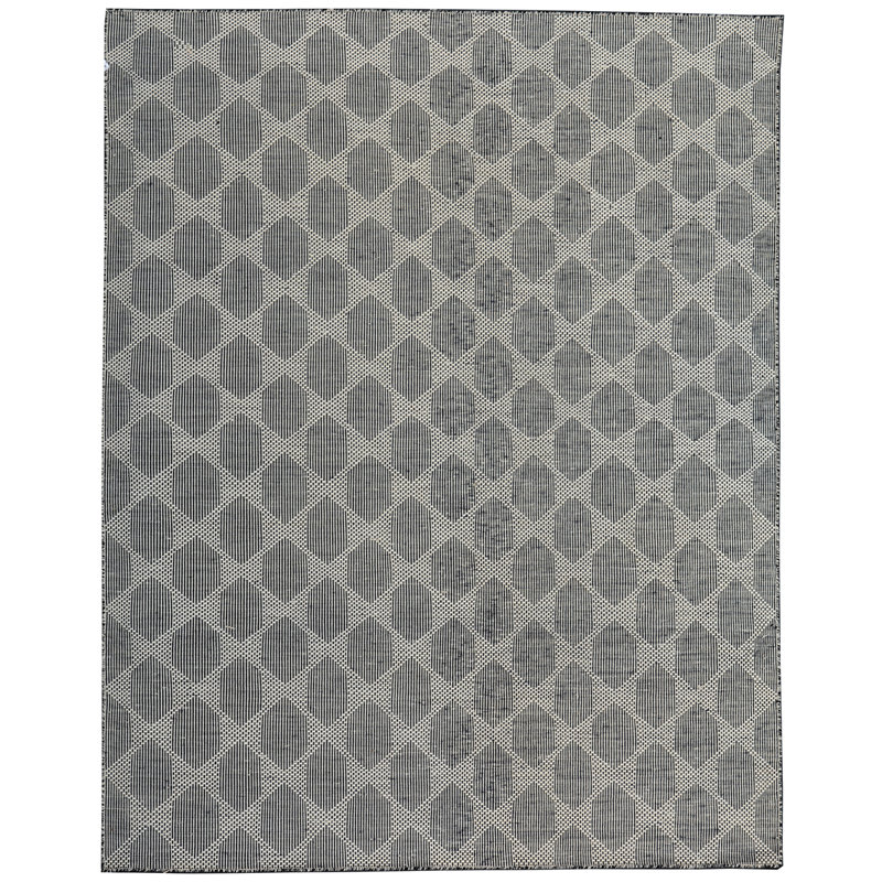 Tapis noir / blanc de haute qualité noué à la main, Rectangle 8 pi x 10 pi