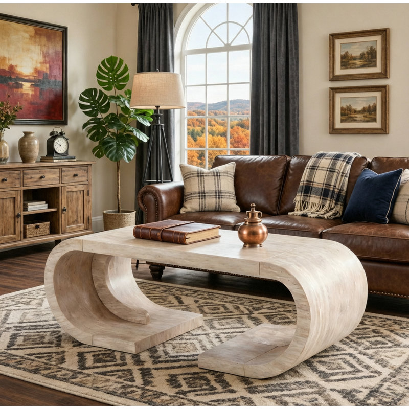 Table basse 47,24 "courbée avec base courbée, Bois