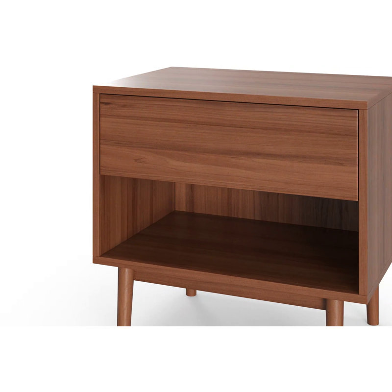 Black Walnut 1-Drawer Nightstand with Open Shelf
