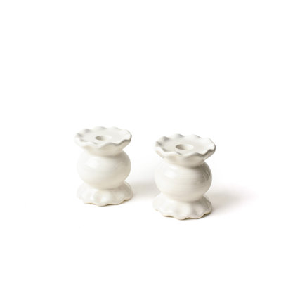 Signature White Medium Knobbed Candle Holder With Ruffle Set Of 2
