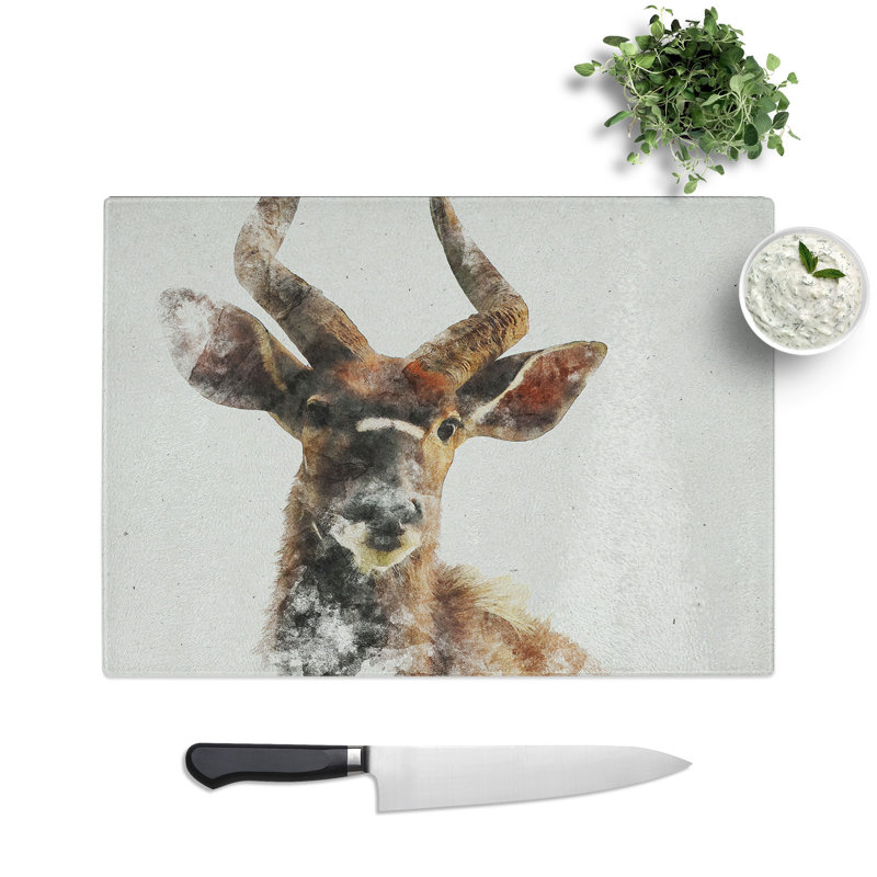 A Curious Antelope Watercolour Chopping Board, 0.4cm H x 28.5cm W x 39cm L