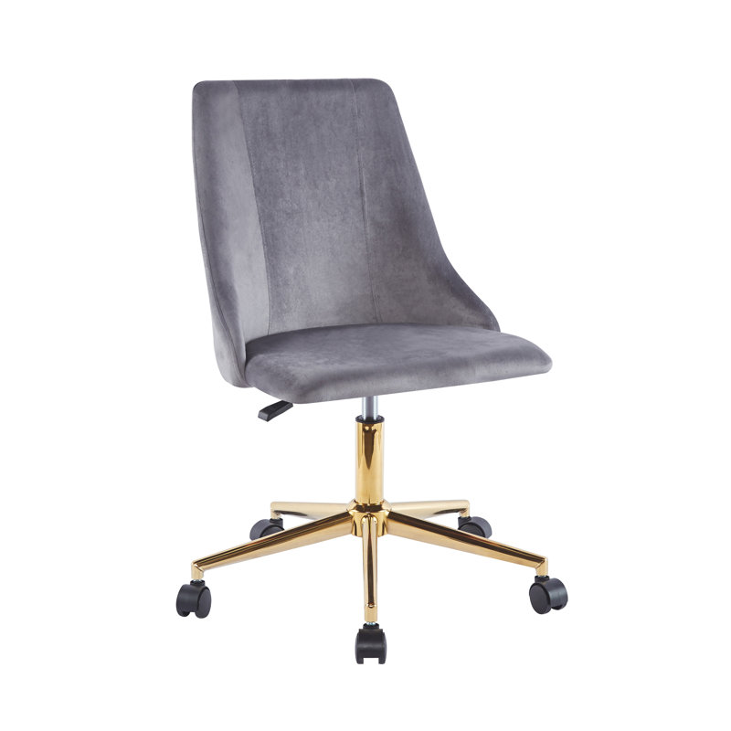 Chaise de bureau rembourrée en velours avec base dorée Torrance, Gris