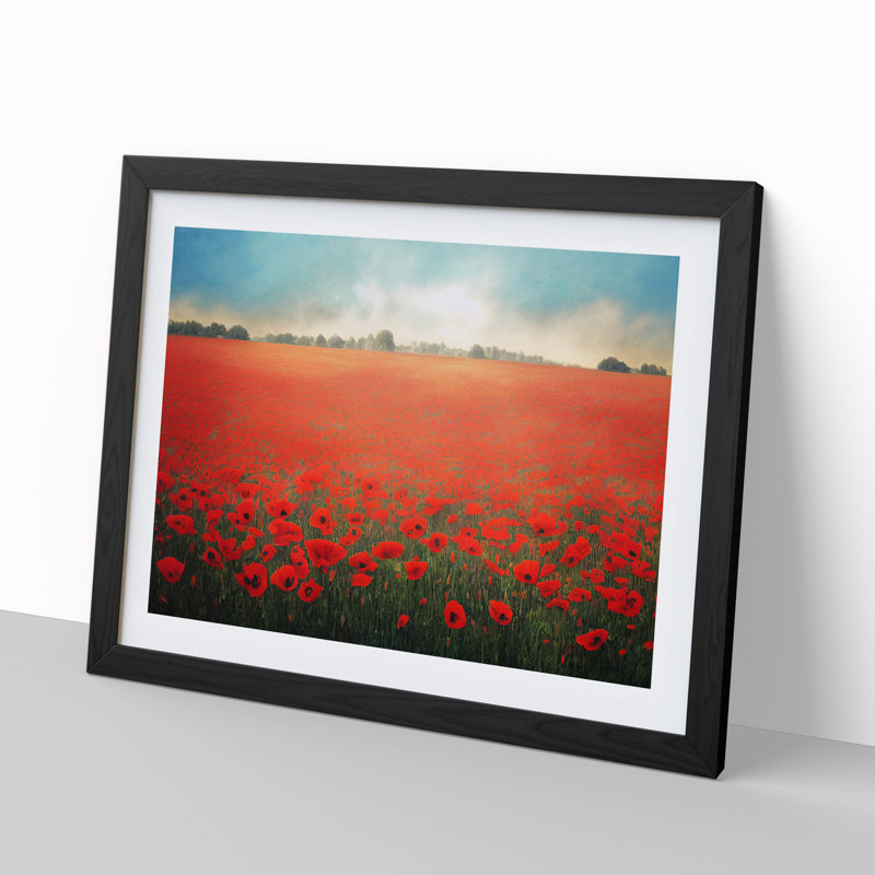 Vibrant Poppies Flowers - Framed Print, Black, 46cm H x 64cm W x 2cm D