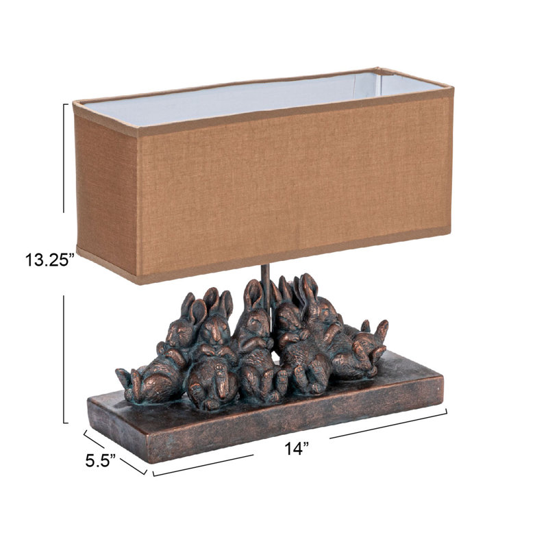 Ekkehard Resin Rabbit Table Lamp with Rectangle Linen Shade, Brown
