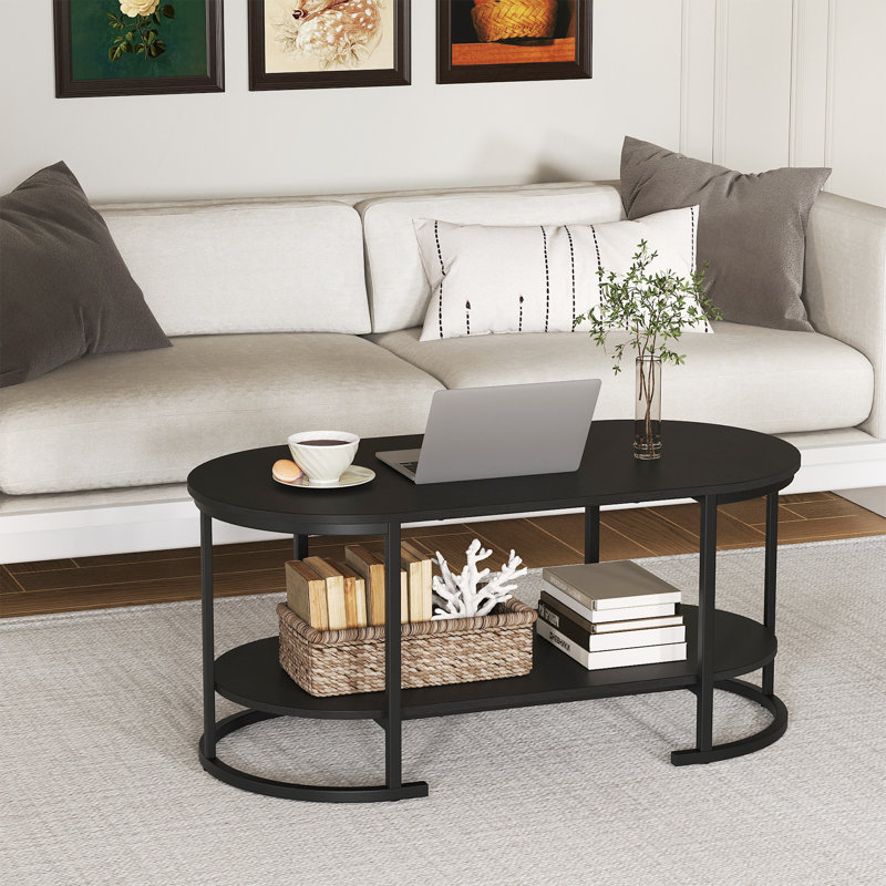Table d'appoint en bois à 2 niveaux avec tablette de rangement ouverte, Noir, Noir