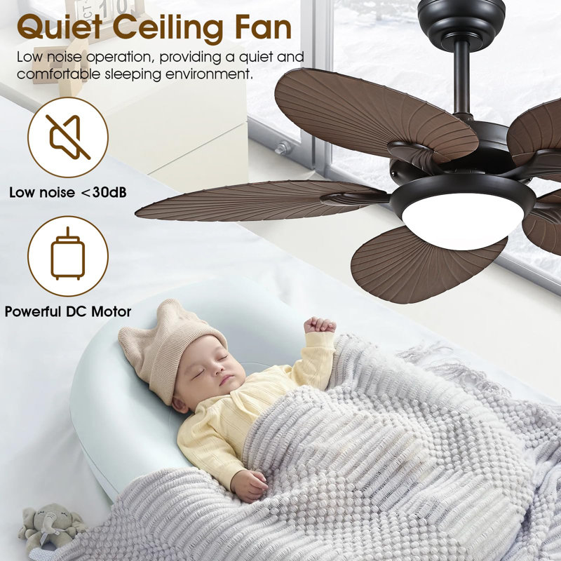 44/52" Palm Tropical 5 Blade Ceiling Fan, 44" Wide, Brown