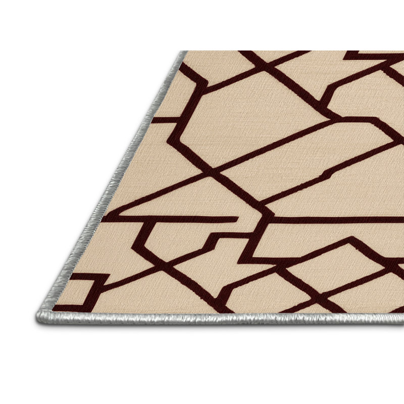 Tapis beige en treillis lavable à la machine, Rond 7 pi