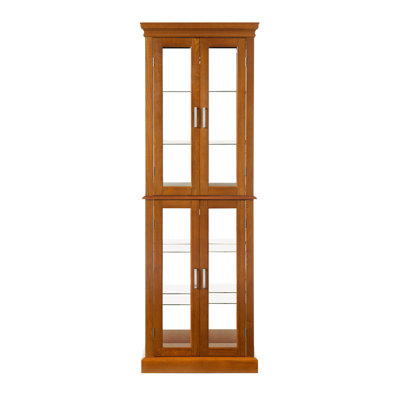 6 Tier Oak Curio Cabinet With Magnetic Hardware & Adjustable Shelves Finish Hinged Doors