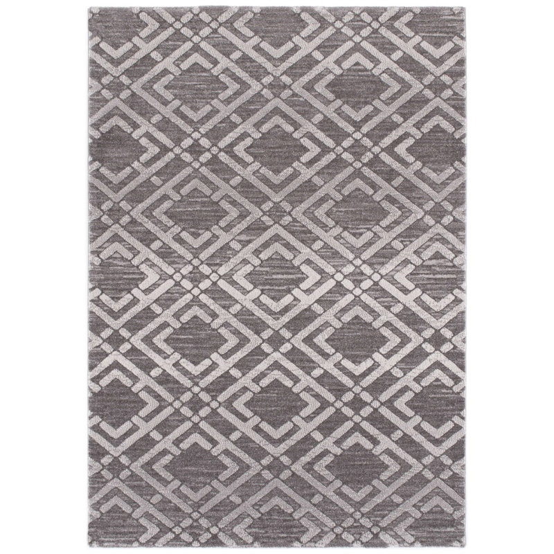 Tapis gris clair / gris foncé / blanc tissé à la machine Inacio, Rectangle 5 pi 3 po x 7 pi 7 po