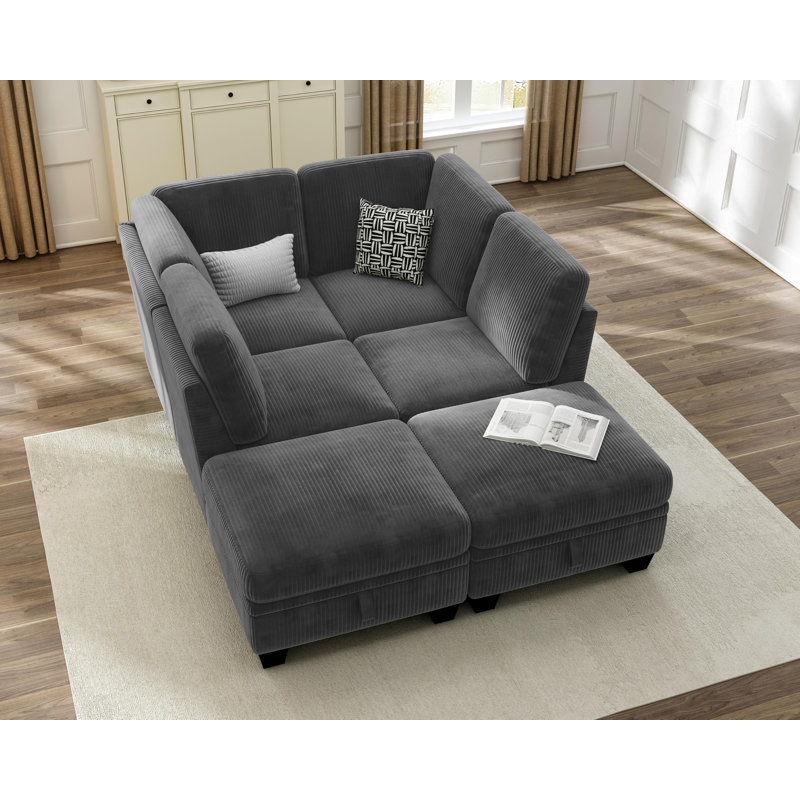 Modular Sectional Sofa Corduroy Couch, Customizable U-Shaped Sofa Oversized L-Shaped Sofa Set (6 Seater Compact Sleeper)