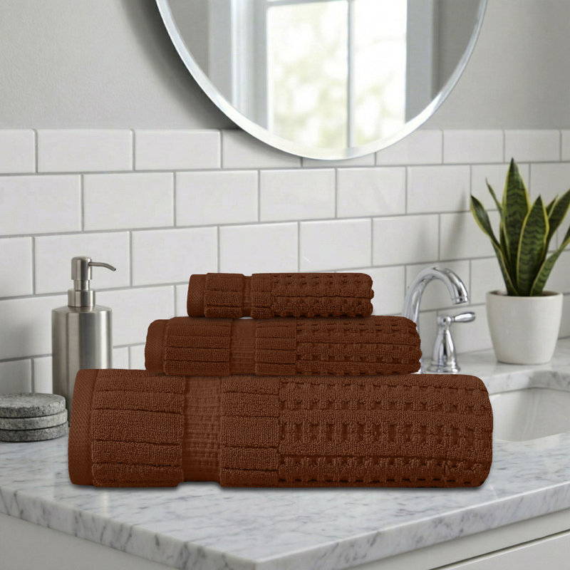 Willow 3 Pieces Towel Set – 100% Combed Cotton, Premium Quality 630 GSM, Chocolate, Ultra-Soft & Highly Absorbent (1 Bath, 1 Hand, 1 Wash Towels set)