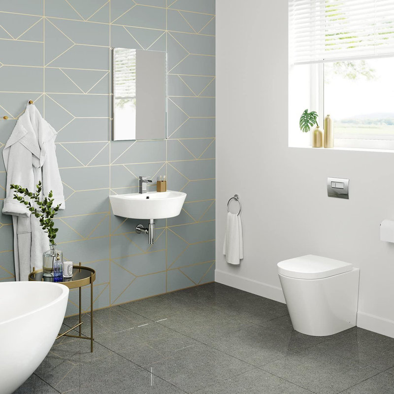 iBathUK Clario Modern Curved Wall Hung Sink, Stylish Wall Hung Cloakroom Ceramic Basin, Space-Saving D-Shape Design