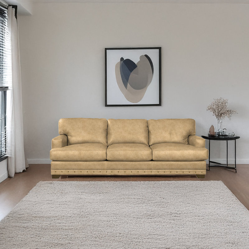 Nixson 100'' Genuine Leather Sofa, Beige