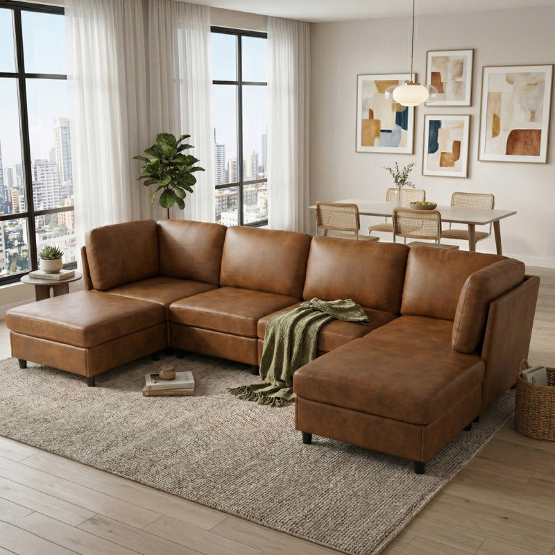 Canapé d'angle moderne modulaire en tissu librement configurable avec, Marron clair