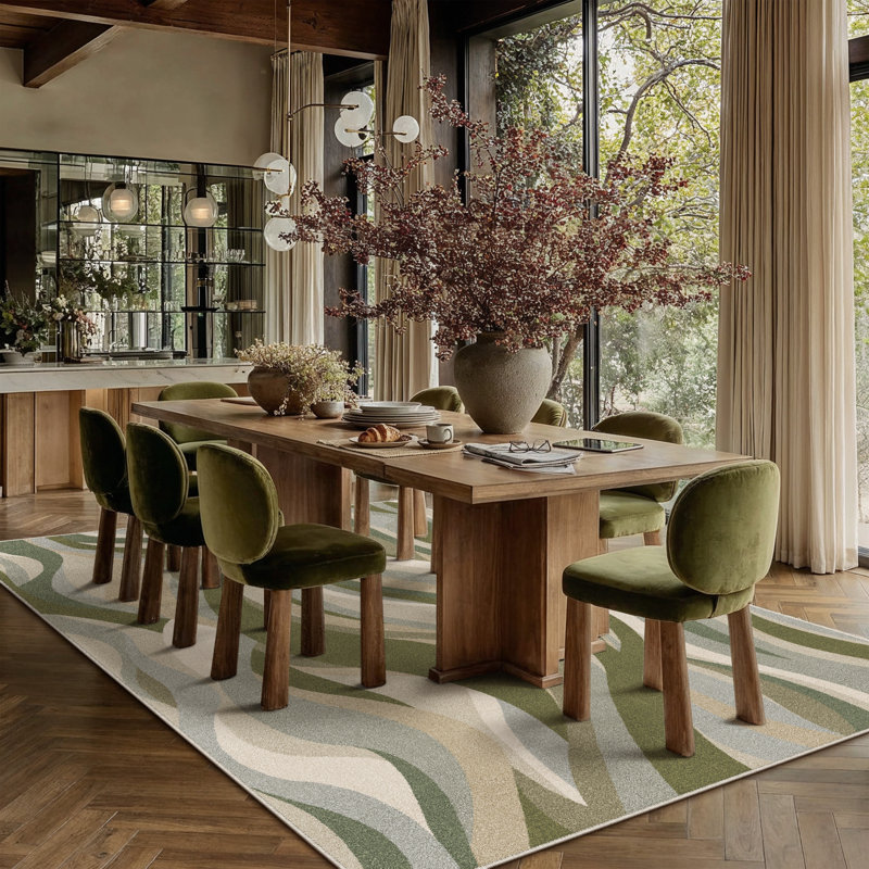 Astrum Machine Washable Abstract Art Area Rug, Rectangle 6' x 9', Green