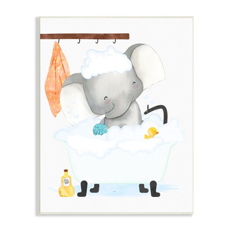 Toile tendue en caoutchouc pour enfants, éléphant, H 13 po x l 19 po, Peste de bois