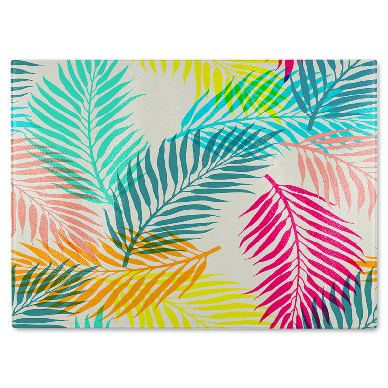 Tropical Leaves Glass Chopping Board, 40cm L x 28cm W