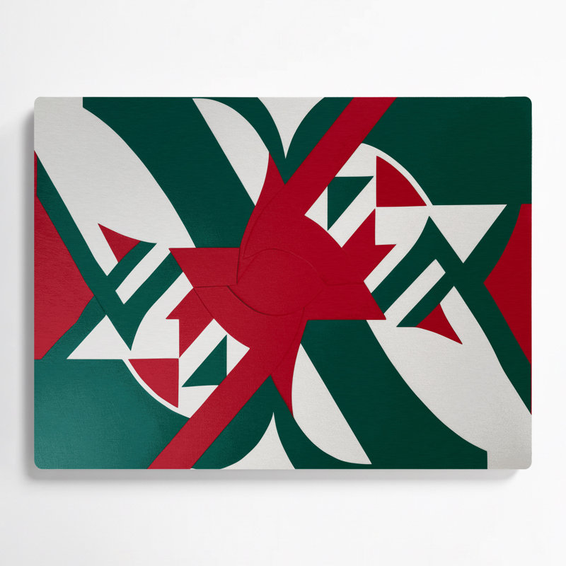 «Geometric Abstraction 13», art mural en métal vert, H 12 po x l 18 po